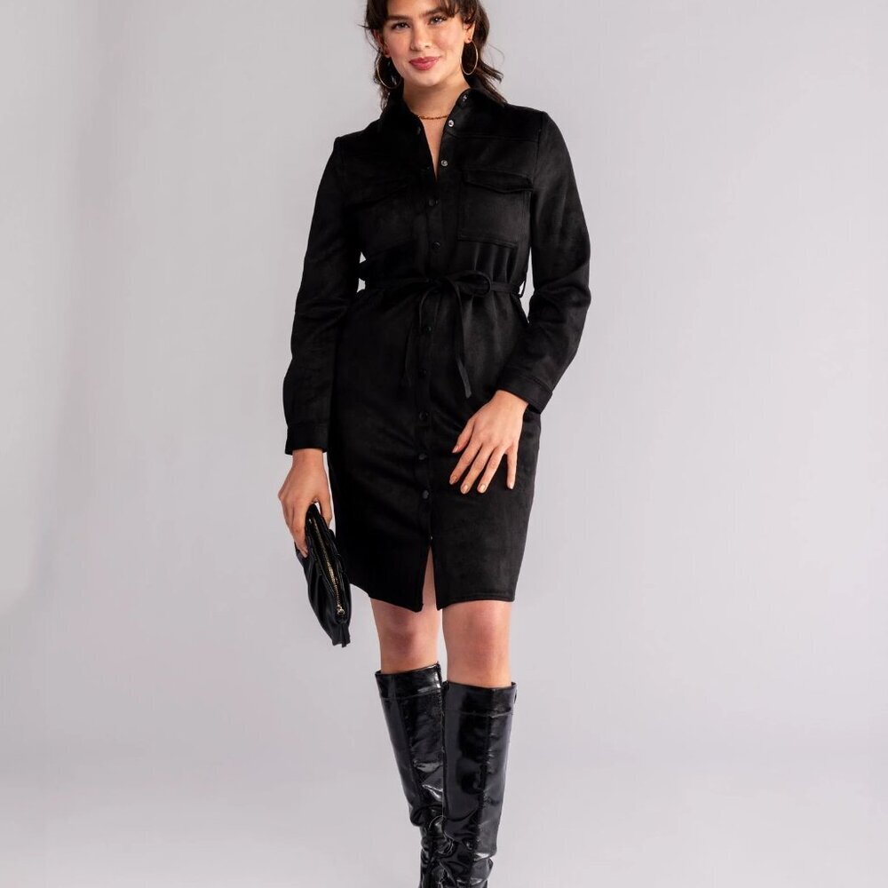 NWOT Lesley Evers Black Suede Shirtdress